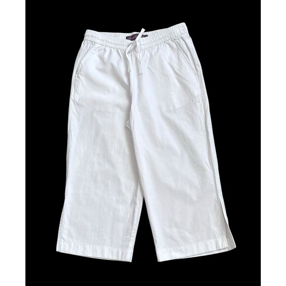 GLORIA VANDERBILT Womens Petite Size PS White Pull On Drawstring Cropped Pants - Picture 1 of 6